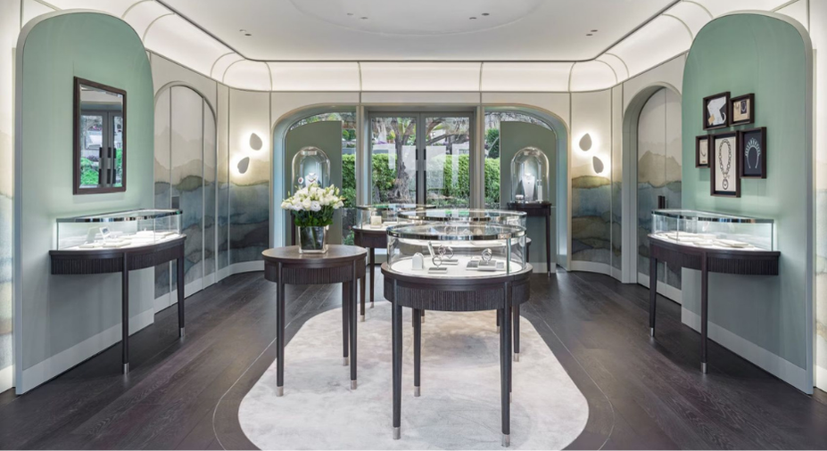 Luxury jewellery boutique with illuminated display cases